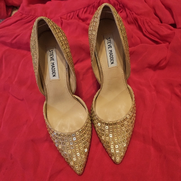 Steve Madden Varcityr Gold Multi D'Orsay Pumps Gold Sequin High Heels 8.5M - Picture 10 of 15